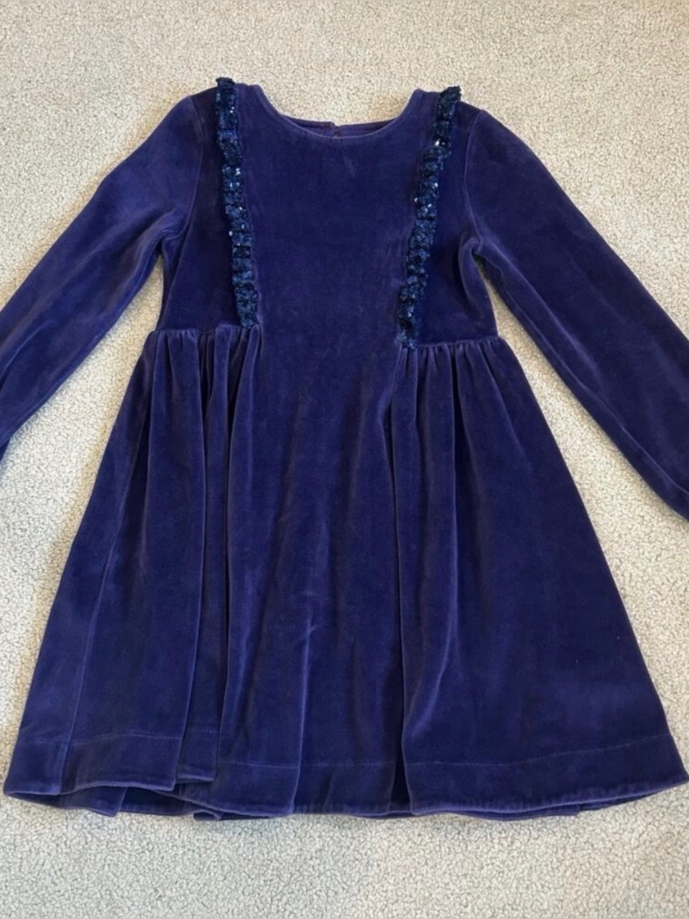 Mini Boden 6-7 Navy Purple Velvet Long-Sleeve Girls Formal Dress